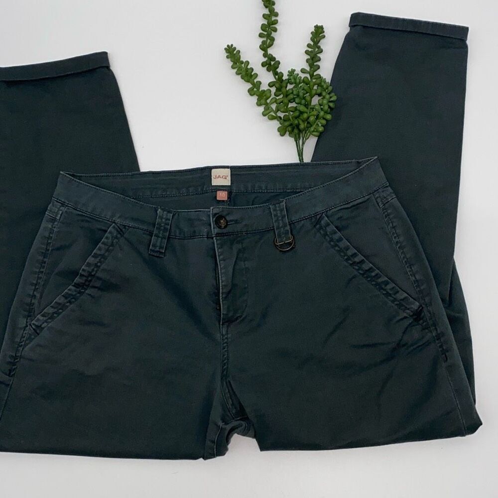 JAG Women's Cotton Blend Flat Front Trouser Chino Pants Green Size 10